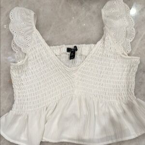 White Eyelet Lace Smocked Top